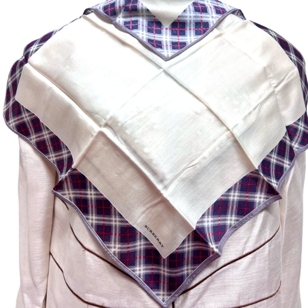 New Burberry London Bandana/handkerchief cotton 20" Ivery bray red check (7)